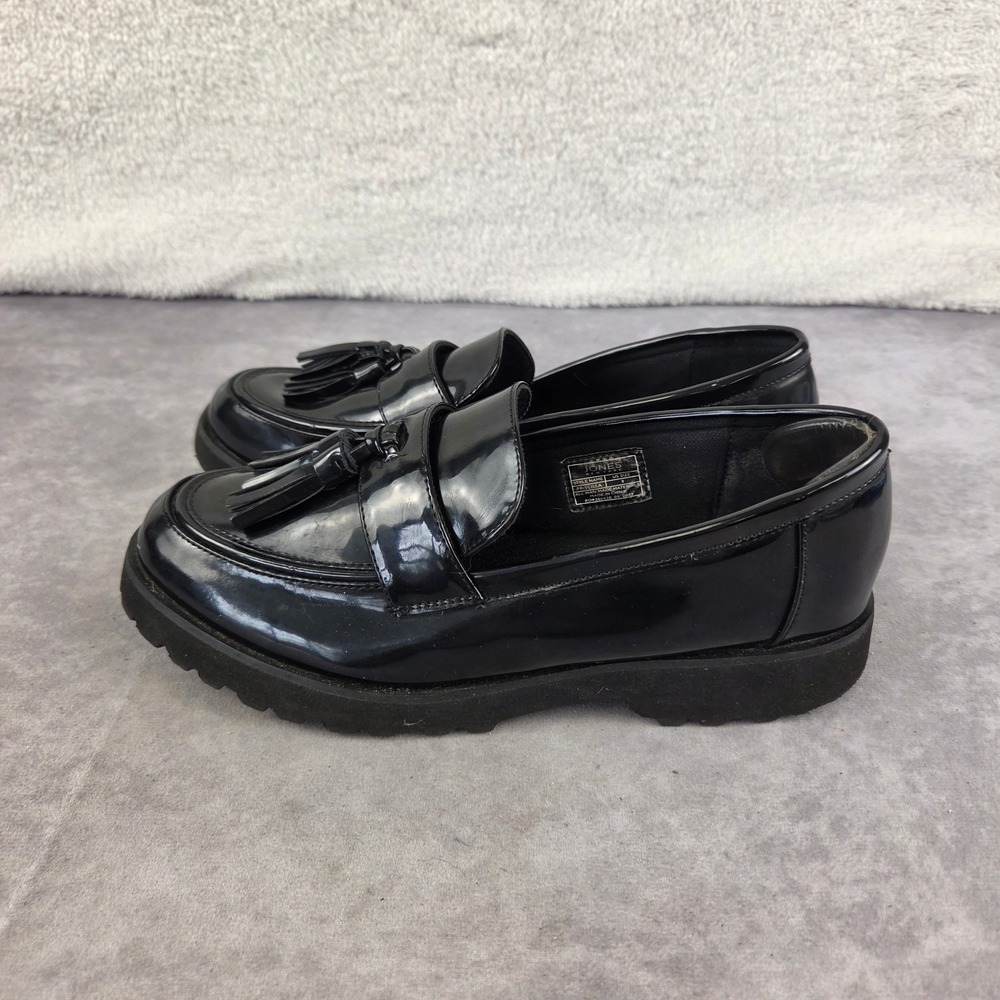 Jones New York Priscilla Black Patent Tassel Lug Sole Loafers Womens Size 9